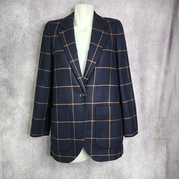 Madewell Larsen Blazer in Windowpane Dried Cedar Navy Blue Women's  Small - Picture 1 of 11
